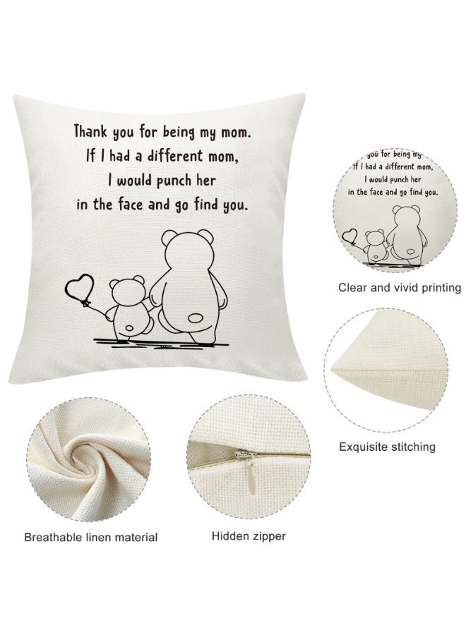 Mordely Mom Throw Pillow Cover Gift, Funny Mother's Day Mommy Mama Bear Pillow Cover for Birthday Christmas Mother Gift from Daughter from Son Decorative Linen Cushion Cover 18x18 Inch - Image 3